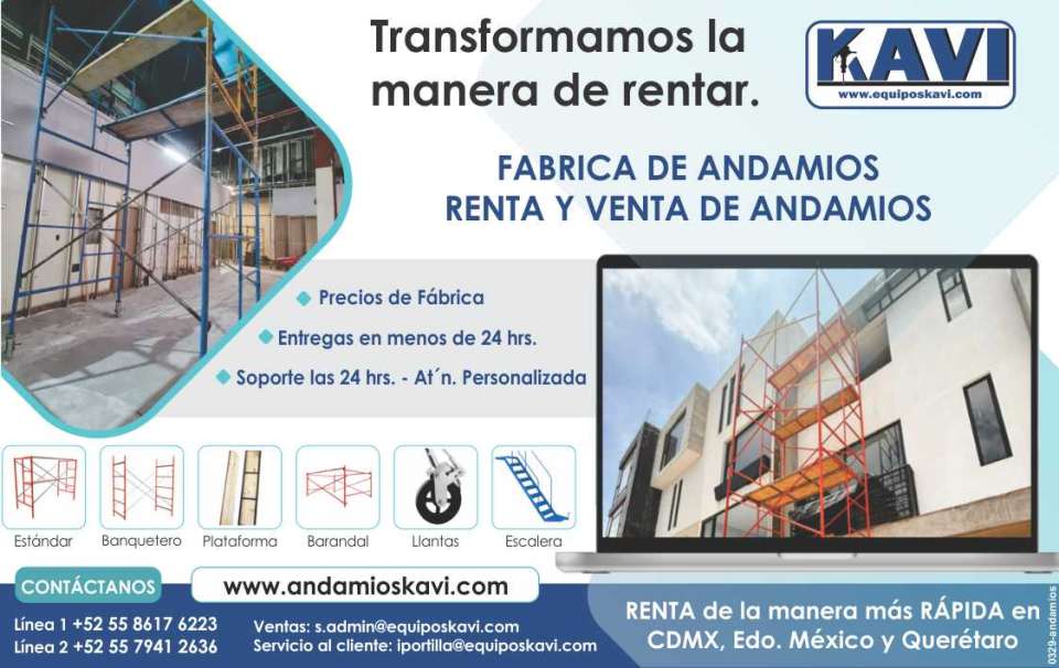 Renta y Venta de Andamios, Estandar, Banquetero, Plataforma, Barandal, Llantas, Escalera. Precios de Fabrica. Entregas en menos de 24 hrs. Soporte las 24 hrs. Renta en CDMX, Edo.Mexico y Queretaro.