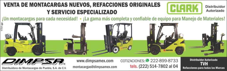 Venta de Montacargas nuevos, Refacciones Originales y Servicio Especializado. Distribuidor Autorizado Clark y TVH.