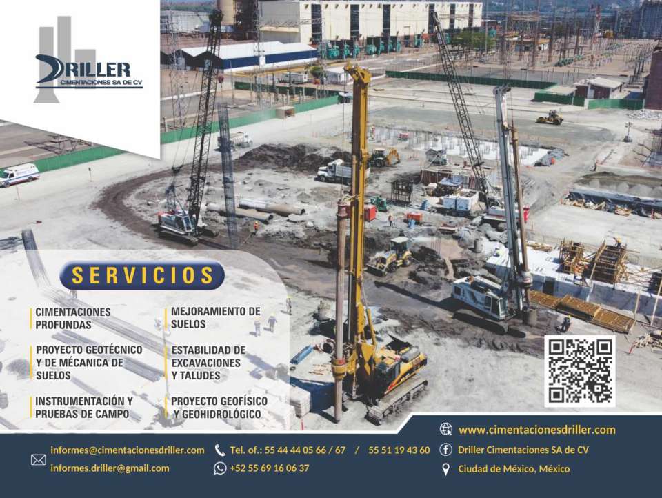 Cimentaciones Profundas, Proyecto Geotecnico y Mecanica de Suelos, Instrumentacion, Pruebas de Campo, Mejoramiento de Suelos, Estabilidad de Excavaciones y Taludes, Proyecto Geofisico y Geohidrologico